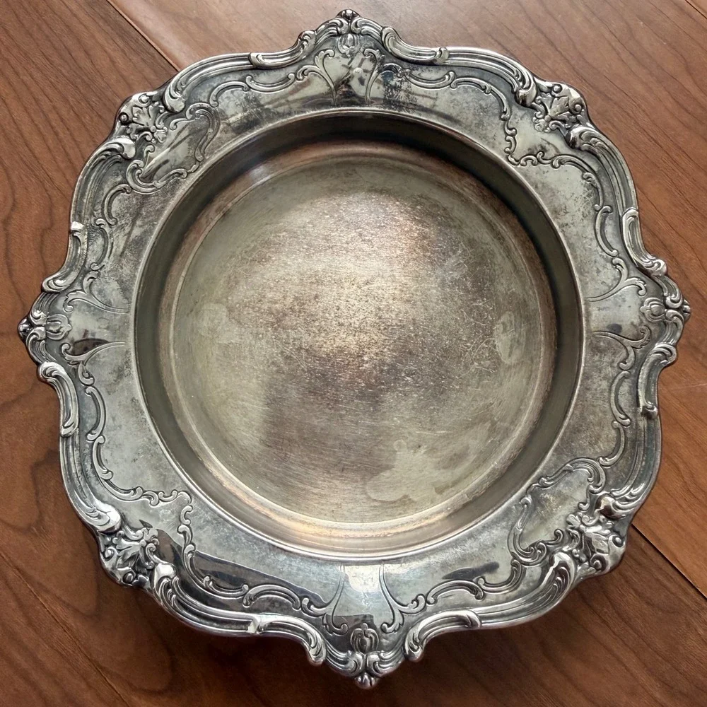Vintage Gorham Silver Plate Round Ornate Tray Dish Scalloped Rim 6.25